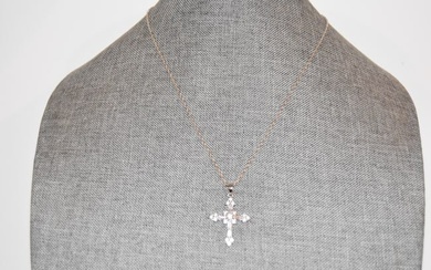 Vintage Sterling Silver rope Necklace cross Pendant 19"