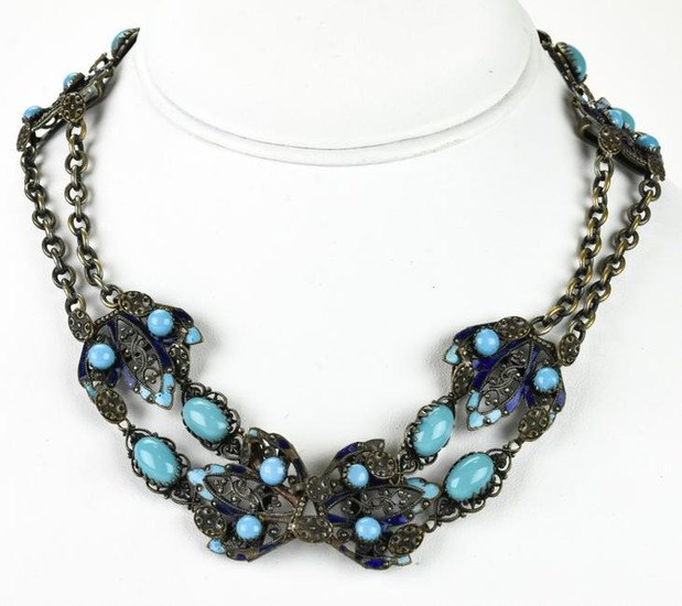 Vintage Turquoise Glass & Enamel Necklace