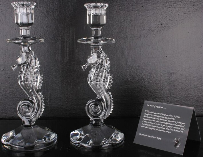 WATERFORD CRYSTAL SEAHORSE CANDLESTICK PAIR - (2)