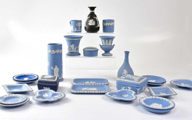 WEDGWOOD; a collection of jasperware, mainly in pale blue, comprising...