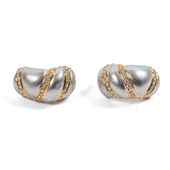 White & Yellow 18k Gold & Diamond Earrings PAIR