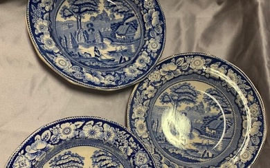set of 3 English Blue and White Wild Rose Plates