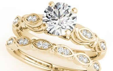 0.72 ctw Certified VS/SI Diamond 2pc Wedding Set Antique 14k Yellow Gold