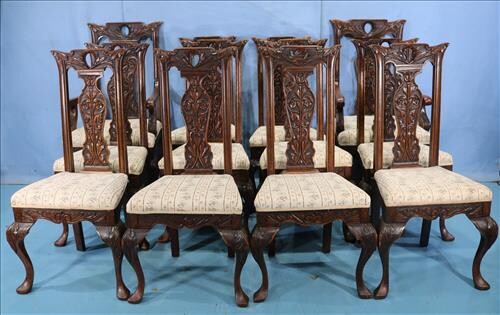 12 Horner heavily carved oak dining chairs
