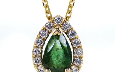 14 kt. Gold - Necklace with pendant, Pendant - 0.37 ct Emerald - Diamonds