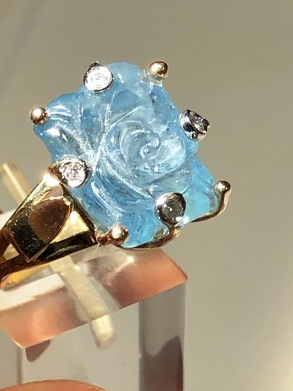 14 kt. Pink gold - Ring aquamarine diamonds - Diamonds