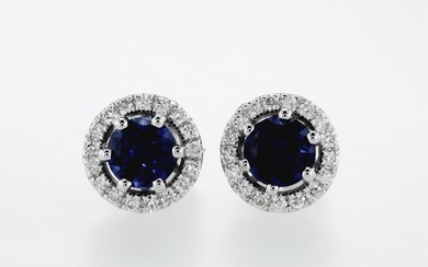 14 kt. White gold - Earrings - 1.47 ct Sapphire - Diamond