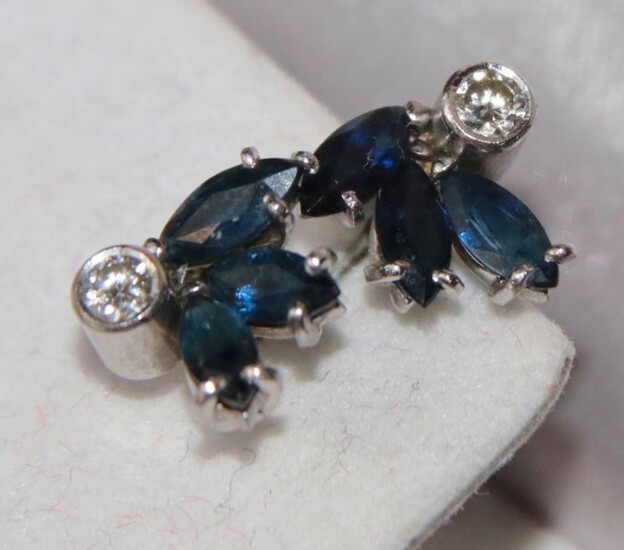 14 kt. White gold - Earrings - 1.64 ct blue Sapphires - Diamonds