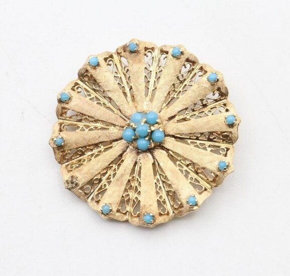14KY Gold Blue Glass Pin