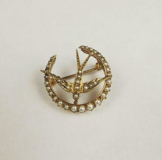 14ct Yellow Gold & Pearl Brooch