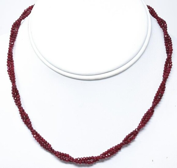 14k Gold Double Strand Necklace Faceted Ruby Beads