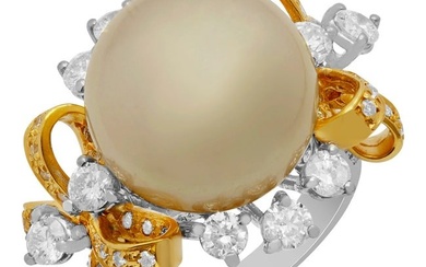 14k White & Yellow Gold 14mm Pearl 2.27ct Diamond Ring