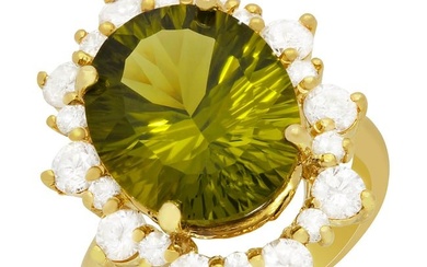 14k Yellow Gold 8.97ct Peridot 1.70ct Diamond Ring