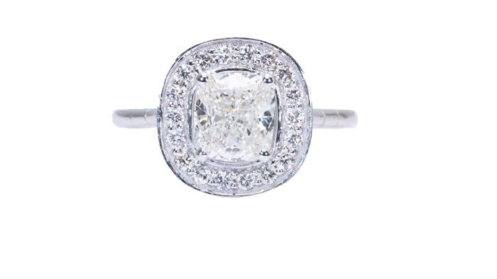 1.60 total diamond carat- GIA Certificate - 18 kt. White gold - Ring - 1.20 ct Diamond - Diamonds