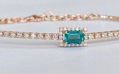 18 kt. Pink gold - Bracelet - 0.60 ct Emerald - Diamonds