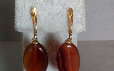 18 kt. Pink gold - Earrings - 8.00 ct cornelian