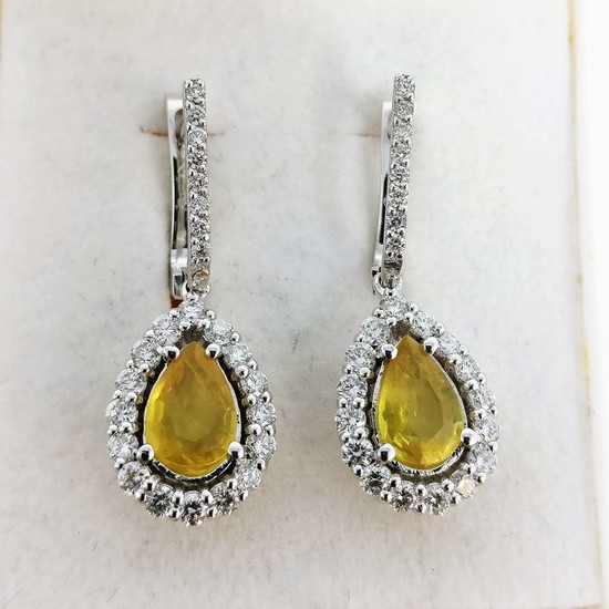 18 kt. White gold - Earrings - 1.61 ct Sapphire - Diamonds