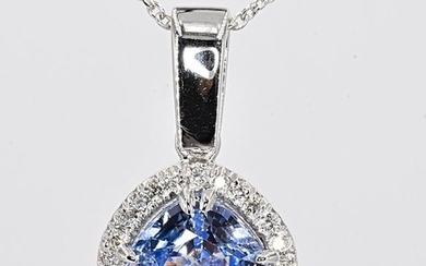 18 kt. White gold - Necklace - 3.75 ct GIA unheated Sapphire - Diamonds