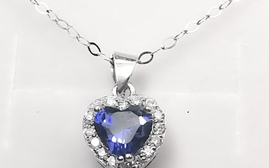 18 kt. White gold - Necklace with pendant Tanzanite - Diamonds