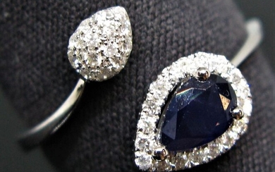 18 kt. White gold - Ring - 0.65 ct Sapphire - Diamonds