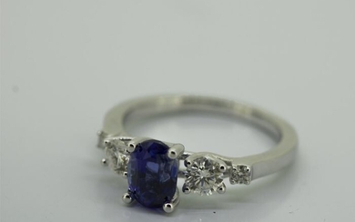 18 kt. White gold - Ring - 0.75 ct Sapphire - Diamond