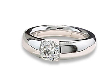 18 kt. White gold - Ring - 1.01 ct 1 diamond carabiner GIA expertise H / VVS 1 in tension ring