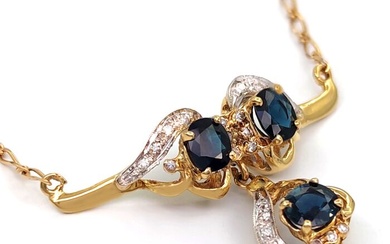 18 kt. White gold, Yellow gold - Necklace - 2.00 ct Sapphire - Ct 0.25 Diamonds - Masterstones 521PT209