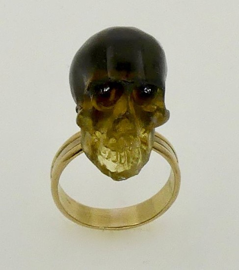 18 kt. White gold, Yellow gold - Ring Baltic amber skull