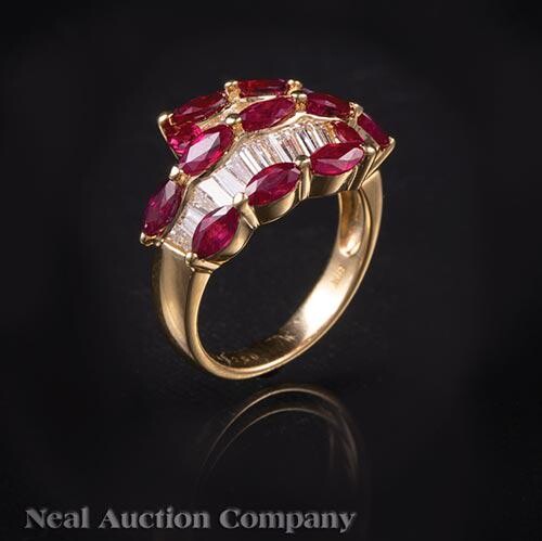 18 kt. Yellow Gold, Ruby and Diamond Ring