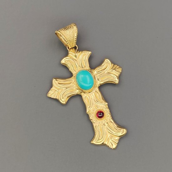 18 kt. Yellow gold - Pendant Turquoise - Opal