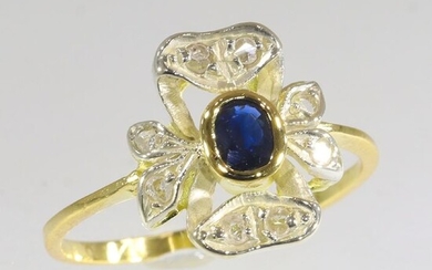 18 kt. Yellow gold - Ring - 0.25 ct Sapphire - Diamonds, Vintage, Anno 1930, free resizing* NO RESERVE PRICE