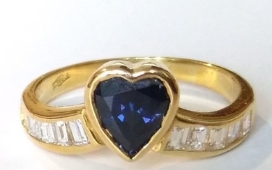 18 kt. Yellow gold - Ring - 1.18 ct Sapphire - Diamonds