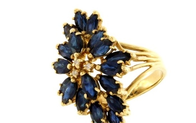 18 kt. Yellow gold - Ring Sapphire - Diamonds