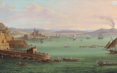Richard Bankes Harraden (British, 1778-1862), The bay of Naples with the Castel dell'Ovo, the Vesuvius beyond