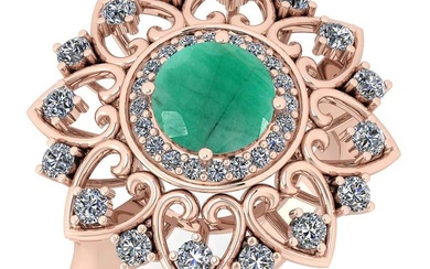 1.89 Ctw I2/I3 Emerald And Diamond 14K Rose Gold Antique Style Wedding Ring