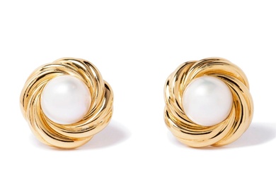 18K YELLOW GOLD MABE PEARL EARRINGS, 19.90 dwt., .00ct.TW ROUND...
