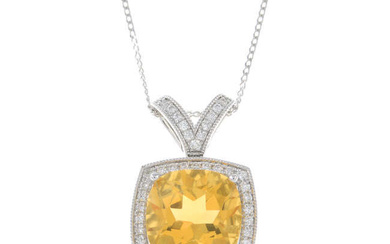 18ct gold citrine & diamond cluster pendant, with chain
