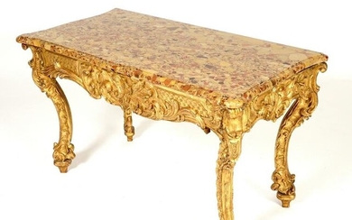 18th C. Italian Marble Top Gilt Wood Console Table