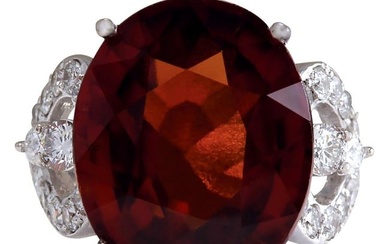 19.81 Carat Hessonite Garnet 18 Karat White Gold Diamond Ring