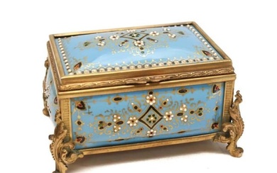 19th C. French Enamel Jewlled & Bronze Box