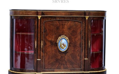 19th C. Kingwood Sideboard Sevres Plaque Bonze Cabinet