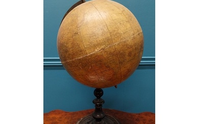 19th C. world globe on ebonised stand {60 cm H x 38 cm Dia.}...