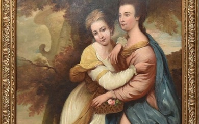 19th Century, oil on canvas, "Miss Emma and Miss Elizabeth Crewe", copy of a Sir Joshua Reynolds