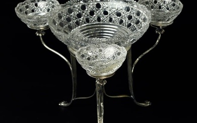19th century silver-plated over copper and crystal epergne