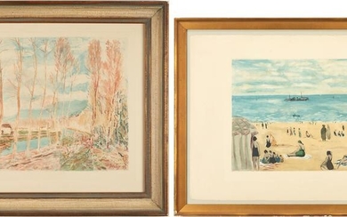 2 Aquatints, Alfred Sisley & J. Villon, Canal & Beach