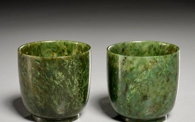 (2) Chinese spinach jade cups, Qianlong mark