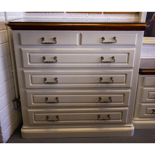 2 OVER 4 DRAWER PAINTED CHEST OF DRAWERS WITH GLASS TOP