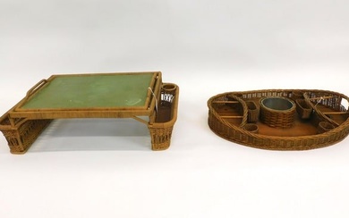 (2) antique wicker serving trays, circa 1920. The
