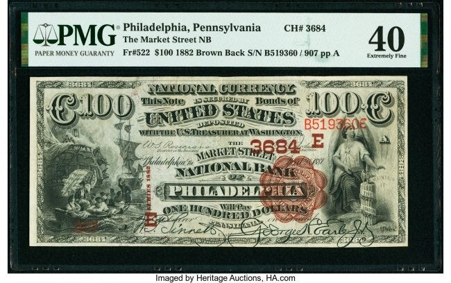 20085: Philadelphia, PA - $100 1882 Brown Back Fr. 522