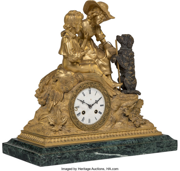 21185: A French Parcel Gilt Bronze Figural Mantle Clock